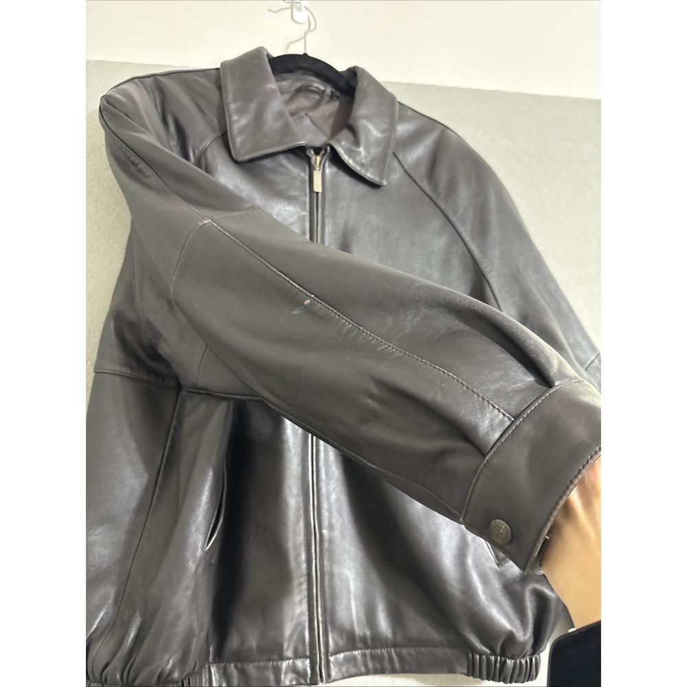 Vintage Mens Brown Lamb Skin Flight Bomber Jacket Coat Aviator Sz L Full Zip Y2K - Picture 6 of 16